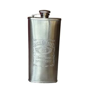 Jack Daniels Tennessee Whiskey Stainless Steel Hip Flask Embossed Logo Silver 6"